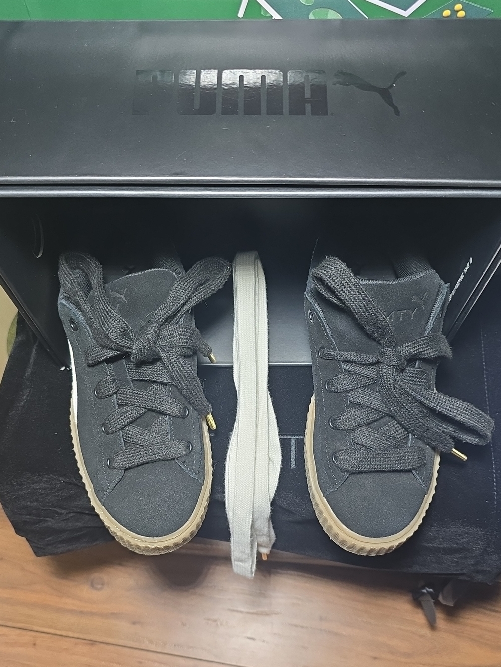 Puma Kids Black Sneakers with Gum-Color Sole